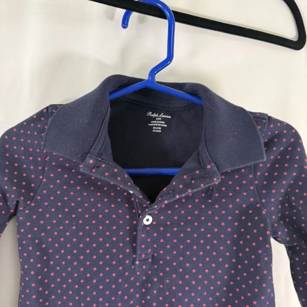 Ralph Lauren Shirt Dress Baby Girls 24M Months Blue Red Polka Dot Long Sleeve